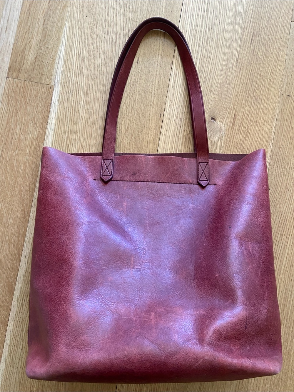 Madewell Essential Leather Tote Bucket Bag Handbag Totebag Mahogany 12”x13.5” - Picture 6 of 16